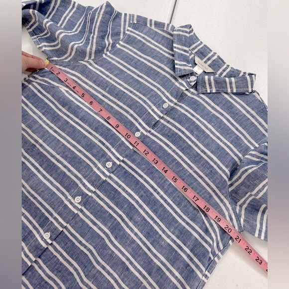 Garnet Hill Striped Linen Collared Button Up Tunic Top Beachy Coastal Chic - Picture 5 of 10